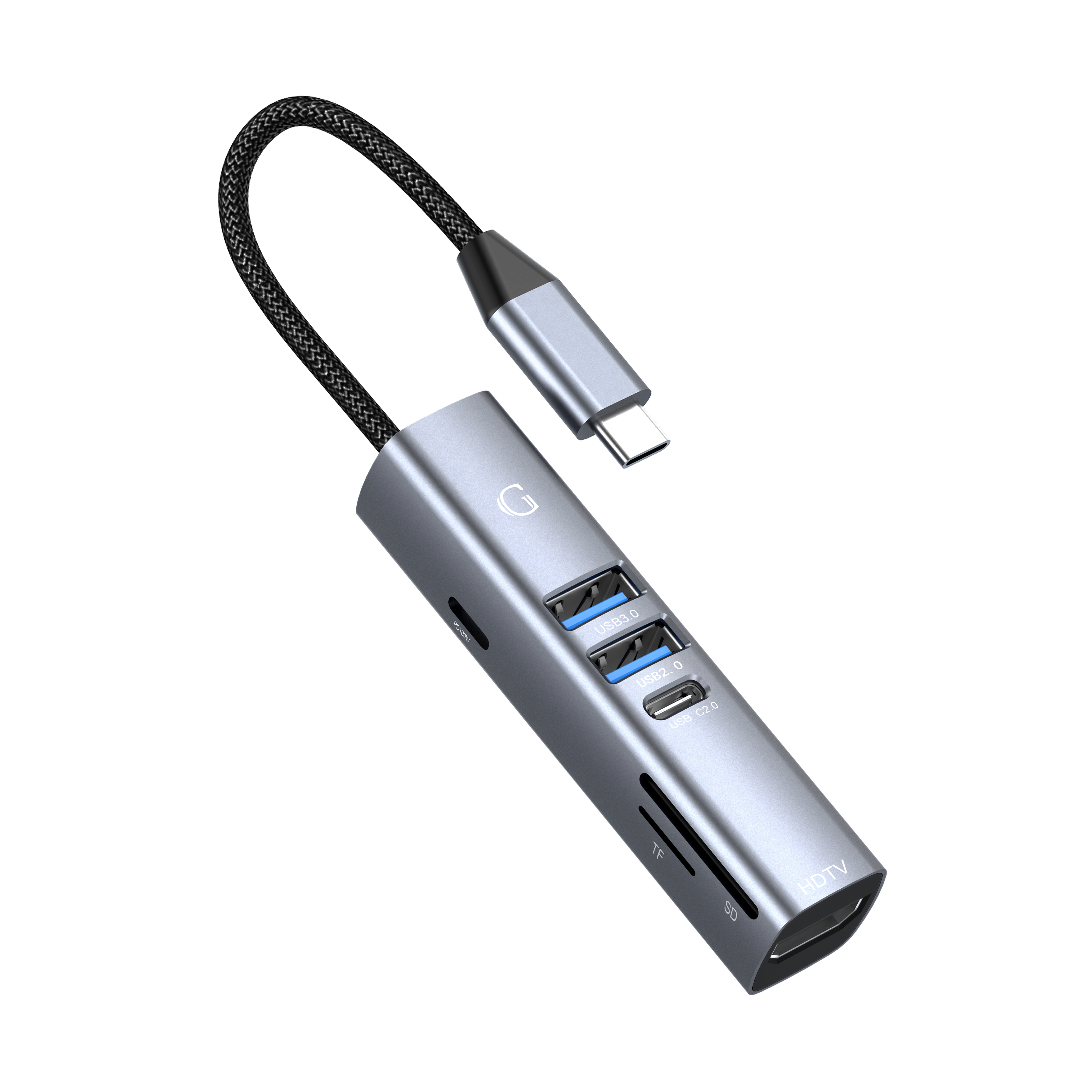 Хаб GURDINI USB-C 7-в-1 (USB-C PD, USB-A 3.0, USB-A 2.0, USB-C, HDMI, SD, TF)